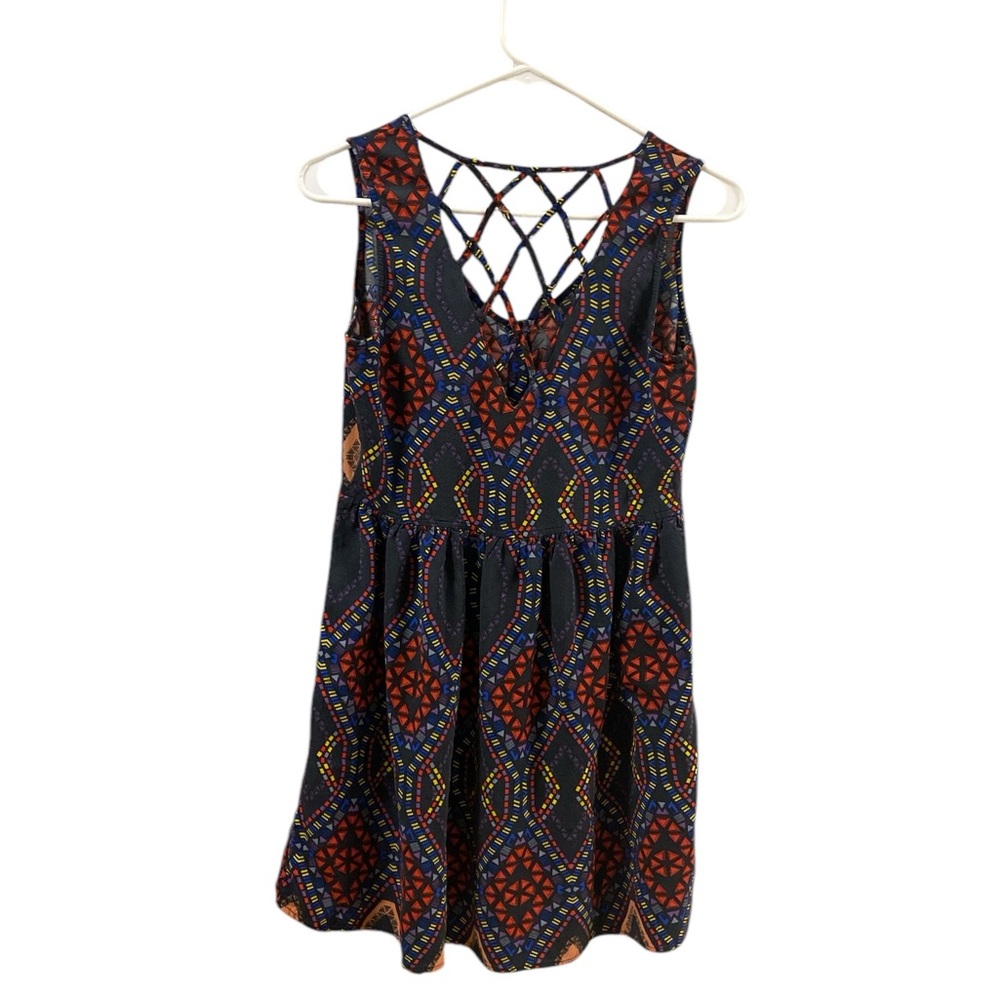 Forever 21 Women’s Multicolor Geometric Print Sundress Size S Lattice Back Boho - Picture 10 of 14